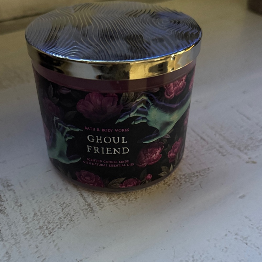 Bath & Body Works Ghoul Friend Candle with Green and Purple Design